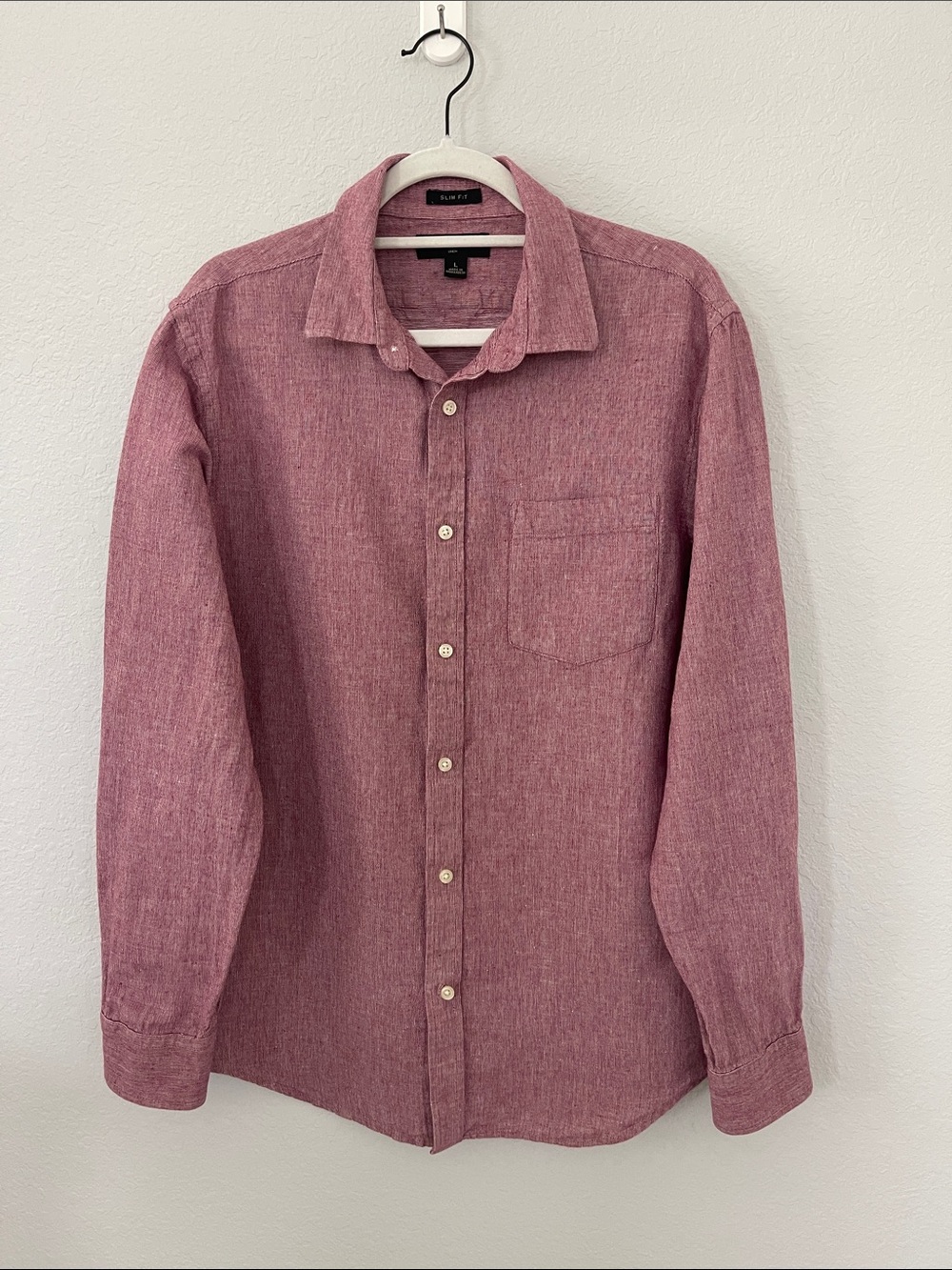 Banana Republic Linen Cotton Slim Fit Shirt Men’s L Burgundy Button Up